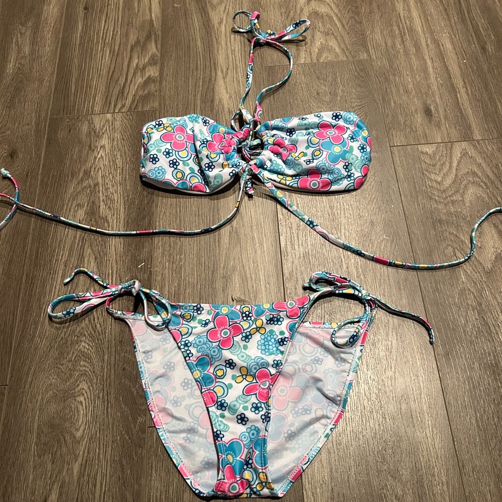 shein flower double tie around bikini size m
